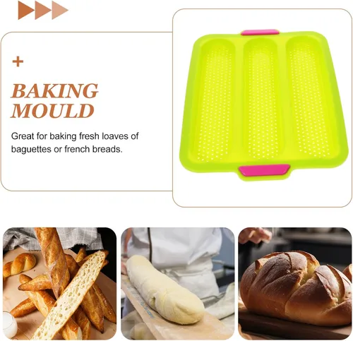 Miniatura 5 de Hemoton Sartén de silicona para baguette, sartén antiadherente para hornear pan francés, verde, 13.6x9.6x0.8 in