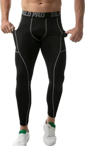 Miniatura 31 de SILKWORLD Paquete de 1 a 3 pantalones de compresión para hombre, con bolsillos, leggings de gimnasio y secado fresco