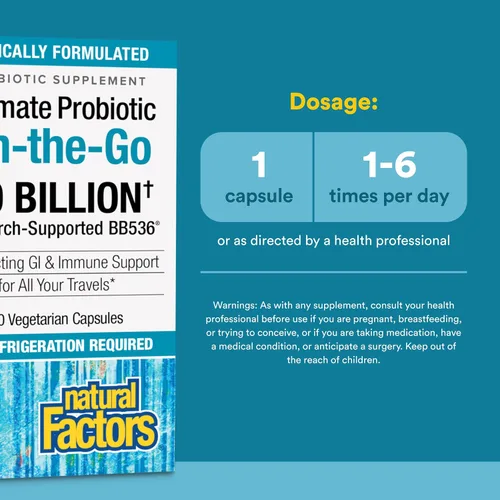Miniatura 3 de Natural Factors, TravelBiotic, apoya la salud del colon y el sistema inmunológico, suplemento probiótico estable, 10 mil millones de UFC, vegano, 60