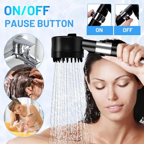 Miniatura 6 de Cabezal de ducha filtrado con mano, flujo de agua de alta presión y 4 modos de pulverización, lavado a presión para agua dura, juego de cabezal