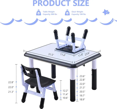 Miniatura 7 de Set de mesa y sillas para niños GTOLV (2 sillas), juego de mesa y silla ajustable en altura para niños de 3 a 8 años con escritorio con grafitis