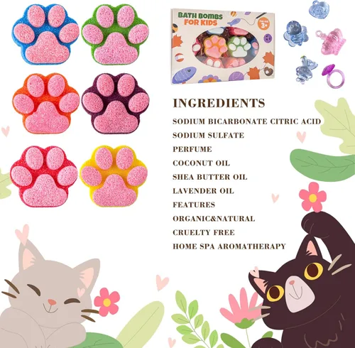 Miniatura 4 de Bomba de baño de patas para niños con juguetes sorpresa en el interior, 12 piezas coloridas hechas a mano de bola de baño natural con juguetes
