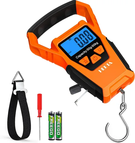 Miniatura 8 de HEETA Báscula de pescado digital impermeable con pantalla LCD retroiluminada, 110 libras / 110.2 lbs, báscula portátil para colgar para el hogar