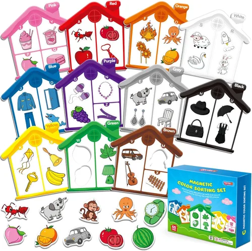 Torlam Juguetes magnéticos de clasificación de color, juegos del alfabeto, aprendizaje de letras ABC, forma de color, a juego, imanes de nevera para