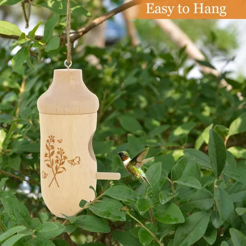 Miniatura 4 de Hummingbird House - Casas de colibrí de madera natural para colgar en el exterior, regalos de jardinería para mujeres, amantes de los pájaros