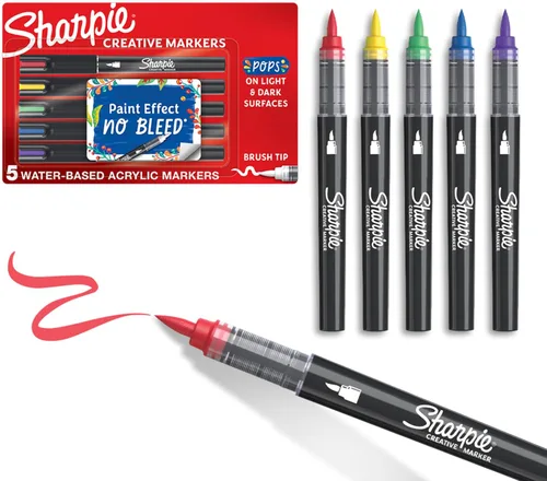 Sharpie Marcadores creativos, acrílico a base de agua, punta de pincel, colores surtidos, 5 unidades – Artes y manualidades, actividad para niños,
