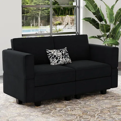 Miniatura 31 de Belffin Módulo de Almacenamiento con Otomana para Sofá Seccional Modular Asiento Cuadrado Cubo de Terciopelo Azul