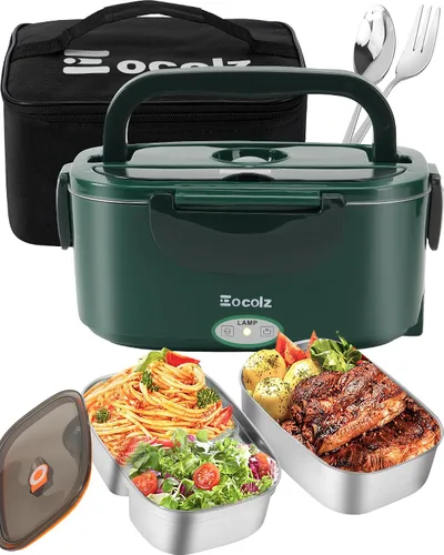 Miniatura 9 de Eocolz Fiambrera eléctrica calentador de alimentos de 80-100 W, calentador de alimentos con doble contenedor, 1.5L, lonchera portátil calentada