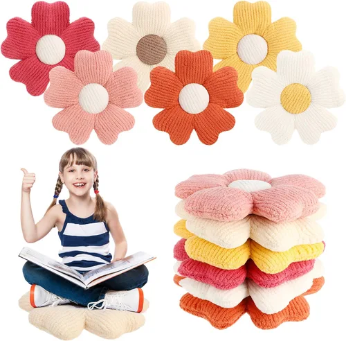 Miniatura 7 de Drydiet 6 Piezas Almohadas con Forma de Flor Margaritas Almohadas de Piso Cojines de Asiento con Forma de Flor de 15 Pulgadas para Leer Sofá Sillón