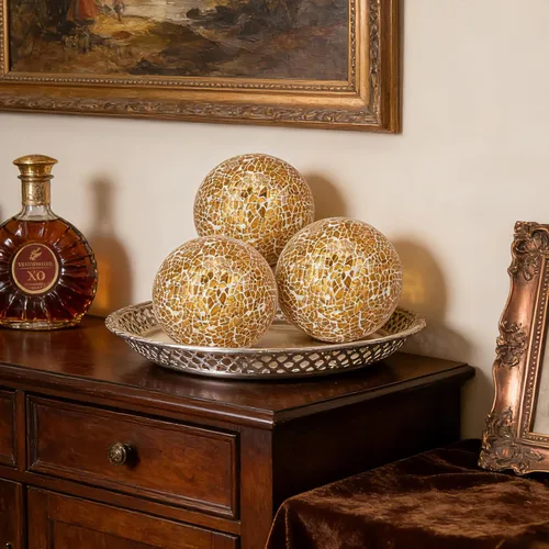 Miniatura 6 de 3 bolas de vidrio decorativas marrones para cuencos, bolas decorativas de mosaico de 3.35 pulgadas para centro de mesa, tazón, jarrón, relleno