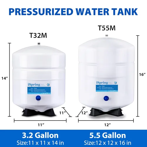 Miniatura 4 de iSpring T32M Tanque de almacenamiento de agua presurizado con válvula de bola para sistemas de ósmosis inversa RO, 15 L, válvula de tanque de 1/4