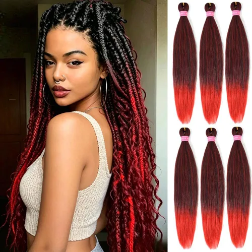 Miniatura 22 de Cabello para trenzar preestirado plateado, 20 pulgadas, 6 paquetes de extensiones de cabello trenzado Ombre preestiradas para mujeres, fibra