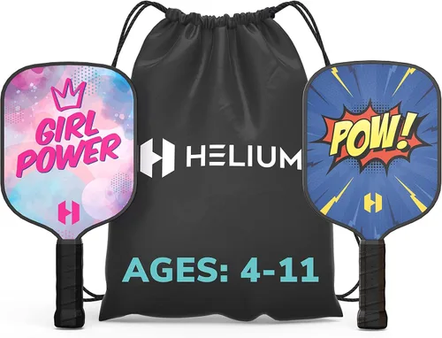 Helium Paleta de pickleball para niños, (2 unidades, POW! y Girl Power), tamaño infantil, núcleo de panal ligero, cara de golpe de grafito, agarre