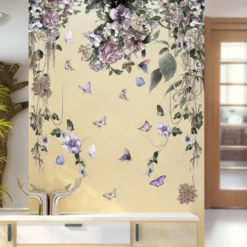 Miniatura 6 de LiveGallery Calcomanías de pared de petunia moradas, calcomanías de flores de peonía, vinilo para despegar y pegar, estilo oscuro, murales Morado