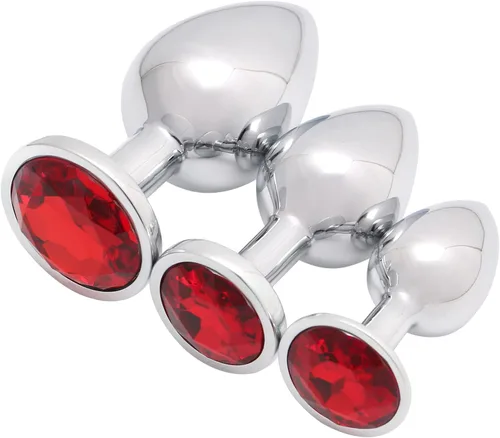 Miniatura 9 de AKStore 3 tapones anales fetiches de acero inoxidable con diseño de joyas lujosas para fantasías sexuales de bondage, tamaños grande, mediano y Azul