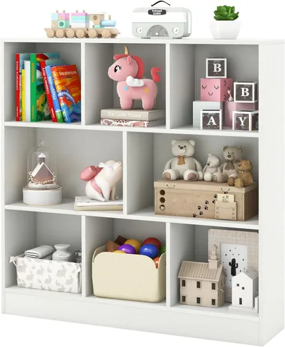 Miniatura 10 de HONEY JOY Organizador de almacenamiento de juguetes para niños, gabinete de almacenamiento de piso de madera de 10 secciones, baúl de juguetes