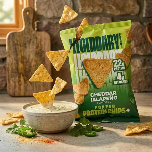 Miniatura 7 de Legendary Foods Chips de proteína de jalapeño con cheddar – Estilo tortilla estallada – 22 g de alto contenido en proteínas, 4 g de carbohidratos