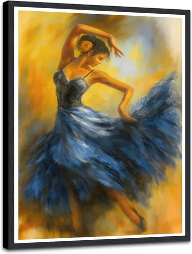 Miniatura 49 de Lienzo abstracto moderno para pared, póster de niña en vestido rojo caminando con paraguas azul, obra de arte para la decoración de pared