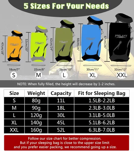 Miniatura 5 de Frelaxy - Bolsa de compresión con 40% más de almacenamiento, Saco de compresión de 11L/18L/30L/45L/52L, resistente al agua y ultra ligero para saco