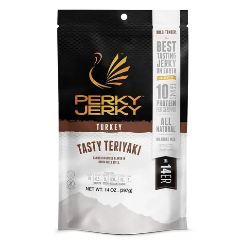 Miniatura 9 de Perky Jerky Jammin' Jamaican Turkey Jerky, 14oz – Bajo en sodio – 11g de proteína por porción – Bajo en grasa – 100% de origen estadounidense