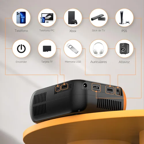Miniatura 2 de Mini proyector de video con WiFi Bluetooth, proyector de película portátil nativo 1080P, compatible con smartphone, TV Stick, PS5, laptop HDMI USB