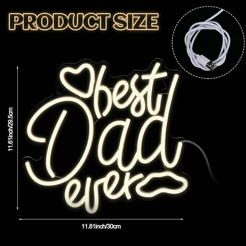 Miniatura 2 de Baquler Letrero de neón con luces LED con texto en inglés "Best Dad Ever", regalo para decoración de pared del día del padre, expresarte agradecido