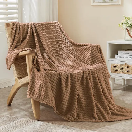 Miniatura 9 de EMME Manta de vellón, manta jacquard 3D para sofá y cama, manta suave, acogedora y esponjosa, ligera, de franela de lujo con diseño de cuadrícula