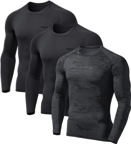 Miniatura 2 de TSLA - Paquete de 1 o 3 camisas de compresión de manga larga FPU 50+ para hombre, camisa de entrenamiento atlético, protector de erupción
