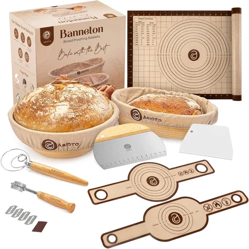 Miniatura 8 de Kit de masa madre con herramientas profesionales para hacer pan - Kit completo para hacer pan de masa madre con bannetons artesanales de 10