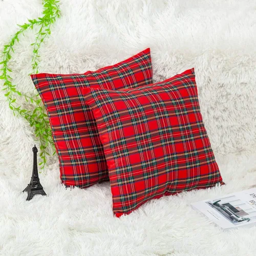 Paquete de 2 fundas de almohada de cuadros rojos para decoración navideña, fundas de almohada a cuadros de búfalo, fundas de almohada de tartán para