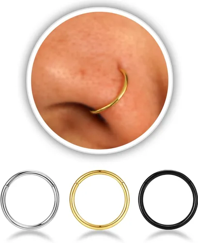 Miniatura 32 de Nose Rings Hoop and Nose Studs Sets for Women Men,Hypoallergenic 316L Surgical Stainless Steel Hinged Clicker Segment Nose Rings Hoop Helix
