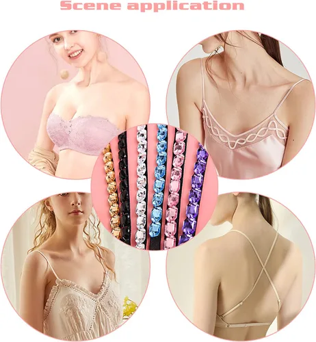 Miniatura 6 de Women's Replacement Bra Strap Rhinestone Invisible Elastic Adjustable Removable Shoulder Straps Tops Dress Decoration Multi Color 5Pairs Pack