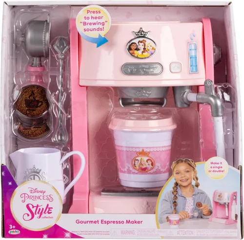 Miniatura 7 de Disney Princess Style Collection - Máquina de café expreso de juguete para niños, cafetera para jugar, accesorios de cocina, regalo para niñas