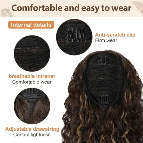 Miniatura 3 de FLUFYMOOZ Extensión de cola de caballo, 26 pulgadas, estilo bohemio, con cordón, extensiones de cabello para mujer, cola de caballo larga y rizada