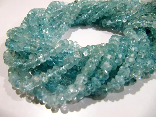 Cuentas facetadas Rondelle de aguamarina natural/Cuentas de piedras preciosas Aqua de calidad AA/Tamaño 4 a 0.197 in/Strand 13 pulgadas de largo/Al