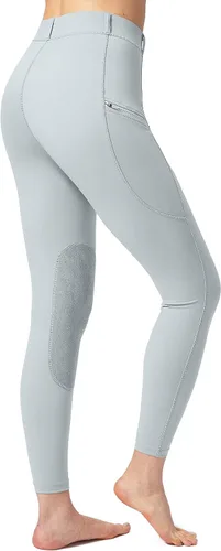Miniatura 3 de SANTINY Pantalones de equitación para mujer con bolsillos con cremallera, mallas de escuela con parche en la rodilla, pantalones ecuestres para mujer