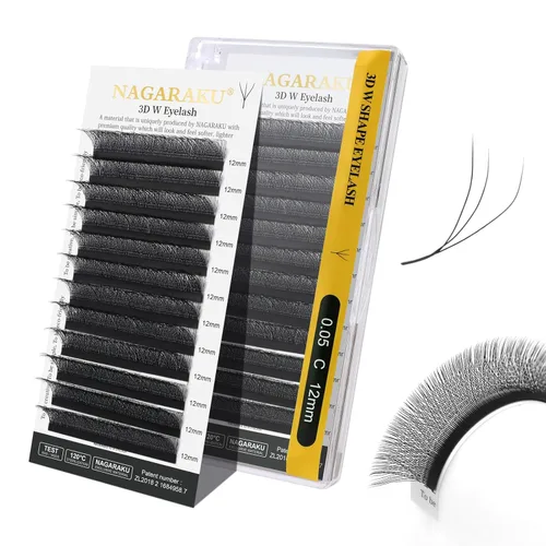 Miniatura 336 de NAGARAKU Extensiones de pestañas Double Tips 4D W, suministros con puntas dobles, gruesas con rizado D de 0.07 mm, bandeja mixta 8-15 mm, 0.07-D
