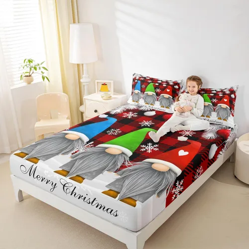 Miniatura 46 de Erosebridal Sábana bajera ajustable de Papá Noel con bolsillo profundo para niños, niñas y niños, juego de ropa de cama de Navidad para niños