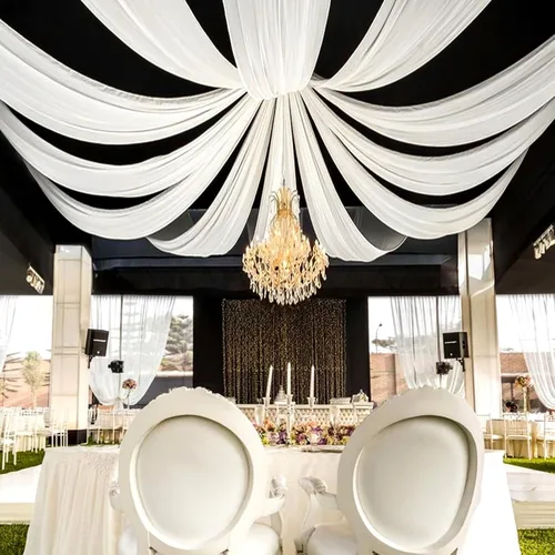 Miniatura 17 de 6 paneles de cortinas blancas para techo de boda, cortinas de techo de 5 x 10 pies, cortinas de tela transparente para arco de boda, cortinas