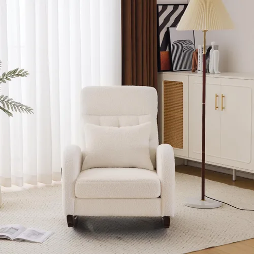 Miniatura 7 de VINGLI Silla de columpio de felpa de estilo teddy con asiento bajo, silla de columpio tapizada en bouclé para cuarto de bebé con bolsillos Forro