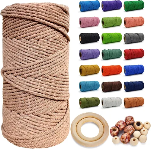 Miniatura 79 de Cuerda de Algodón 8mm x 20 Yardas - Cuerda de Macramé Natural Sin Blanquear - Cuerda de Algodón Trenzada de 3 Hilos para Colgar en la Pared, Blanco