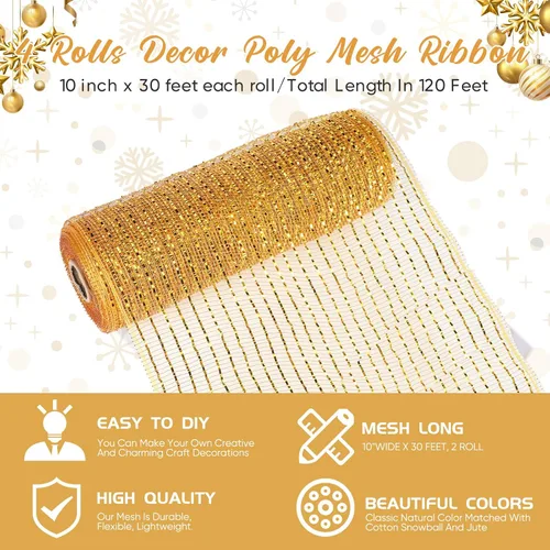 Miniatura 3 de Funtery 4 Rollos de 40 Yardas de Cinta de Malla Decorativa de Navidad, Cinta de Malla Decorativa con Tallo de Chenilla y Abrazaderas de Plástico