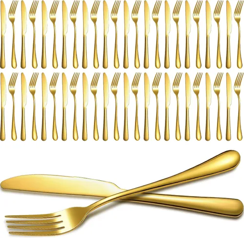 Miniatura 10 de Nuenen Juego de cubiertos de 50 tenedores de acero inoxidable, tenedores y cuchillos, cubiertos para cocina, restaurante