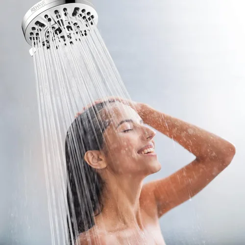 Miniatura 7 de Cabezal de ducha de lluvia de 5.1 pulgadas con 63 chorros, 8 modos de pulverización, acabado cromado, ángulo de latón ajustable, boquillas