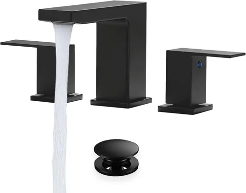 VCCUCINE - Grifo de baño negro de 3 agujeros, grifo de lavabo de baño de 8 pulgadas, grifo de baño negro mate de 2 asas, moderno grifo de tocador de