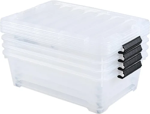 Miniatura 7 de Juego de 4 contenedores apilables de plástico transparente para debajo de la cama con tapa, 20 cuartos de galón Latch storage container, slim 5.98