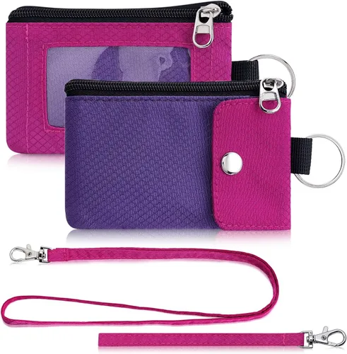 Miniatura 25 de Artpaxy Cartera minimalista para hombres y mujeres, llavero con bloqueo RFID, con cremallera, pequeña cartera con ventana de identificación, 2