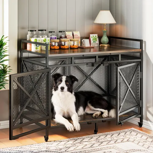 Miniatura 9 de COZPAW Mueble de jaula grande para perros - Jaula de interior de 48 pulgadas de alta resistencia para raza extragrande con puertas dobles, jaula