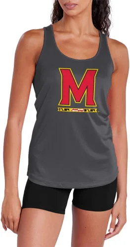 Miniatura 191 de Camiseta deportiva sin mangas oficial de la NCAA Collegiate para mujer, con espalda cruzada, logotipo primario, colección carbón