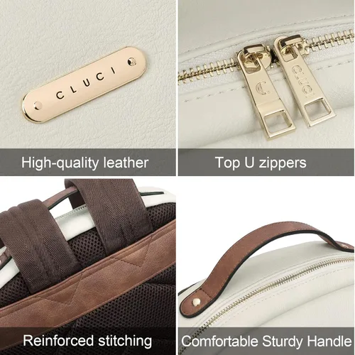 Miniatura 5 de CLUCI Mochila de cuero para mujer de 15.6 pulgadas, mochila para computadora portátil, mochila para viajes, avión, mochila casual, color beige